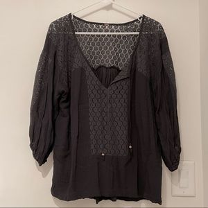 Free People black crochet gauzy blouse